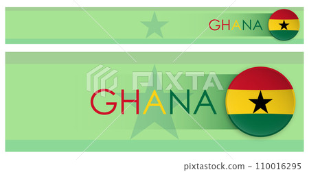 Ghana flag horizontal web banner in modern neomorphism style. Webpage Ghana country header button for mobile application or internet site. Vector 110016295