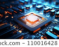 CPU Chip on motherboard. Computer processor chip on a circuit board with microchips. Generative ai 110016428