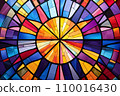 Colorful stained glass window in a church. Generative ai 110016430