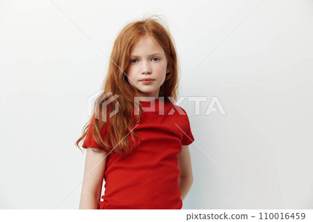 Young portrait girl female caucasian isolated beauty childhood little person background cute 110016459