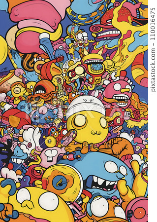 Colorful and pop graffiti art of monsters - Stock Illustration