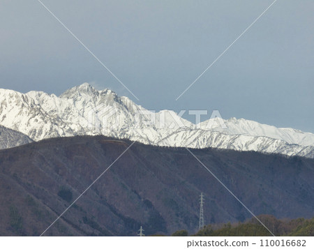 Mt. Goryu in early winter seen from Omachi City, Omachi City, Nagano Prefecture (aerial shot by drone) Mt. Goryu in early winter seen from Omachi City, Omachi City, Nagano Prefecture (aerial shot by drone) 110016682