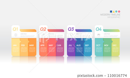 Business step timeline infographic template. Modern milestone element timeline diagram calendar and 4 quarter topics, vector infographics. 110016774