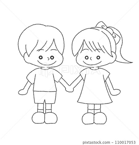 男孩和女孩牽手的插圖[畫線] 110017053