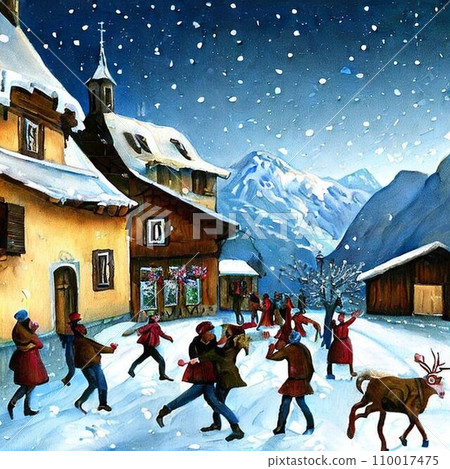 德國村莊冬天的景色 110017475