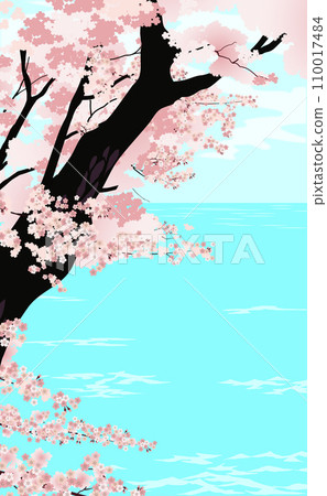 櫻花、天空和大海背景素材 櫻花、天空和大海背景素材 110017484