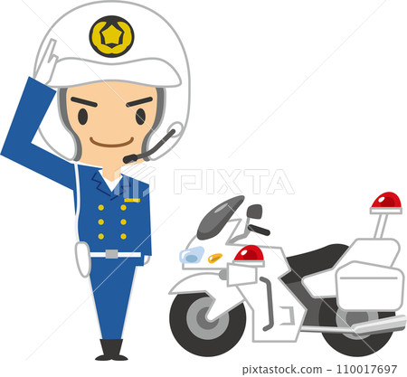 一名男性摩托車警察敬禮的圖像插圖 110017697