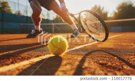 Intense Tennis Match on a Sunny Day, Skilled Athlete in Motion 110017778