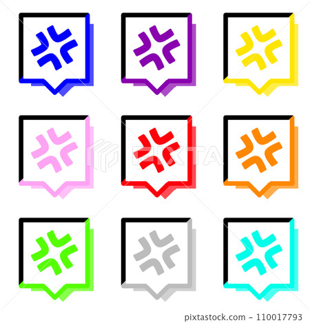Set of 9 colorful square speech bubbles and shadows with colorful anger marks 1 and 2 Set of 9 colorful square speech bubbles and shadows with colorful anger marks 1 and 2 110017793