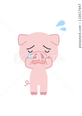 Illustration of a cute crying pig, whole body, white background, vector clip art Illustration of a cute crying pig, whole body, white background, vector clip art 110017947