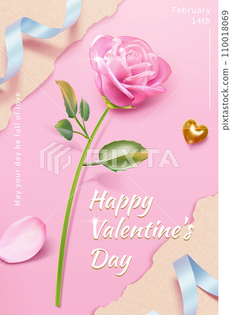3D Valentine pink glass rose poster 110018069