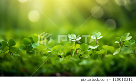 AI-generated content. Lucky clover leaves for St. Patrick's Day. Banner with Irish clover leaves 110018311