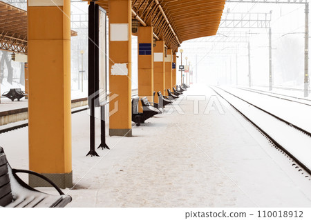 Train station in a snowstorm close up 110018912