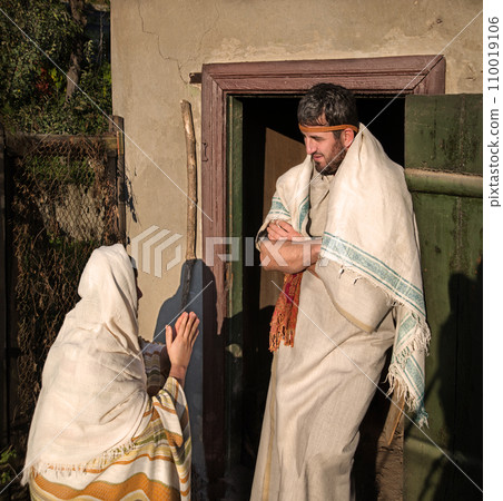 The poor widow and the unjust judge. Biblical story 110019106