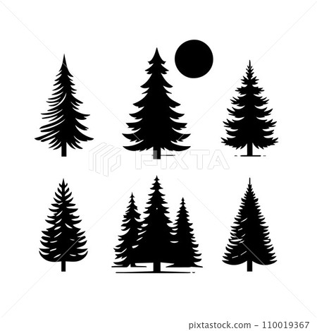 Silhouette Solid Vector Icon Set Of Christmas Tree, Yule tree, Fir tree, Tannenbaum, Evergreen, Conifer, Pine tree, Holiday tree, Festive tree, Decorated tree, Seasonal tree. Silhouette Solid Vector Icon Set Of Christmas Tree, Yule tree, Fir tree, Tannenbaum, Evergreen, Conifer, Pine tree, Holiday tree, Festive tree, Decorated tree, Seasonal tree. 110019367
