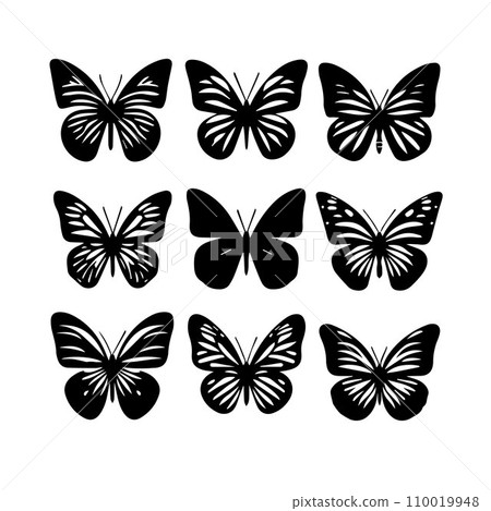 Silhouette Solid Vector Icon Set Of butterflies, Moth, Lepidopteran, Insect, Papillon Silhouette Solid Vector Icon Set Of butterflies, Moth, Lepidopteran, Insect, Papillon 110019948