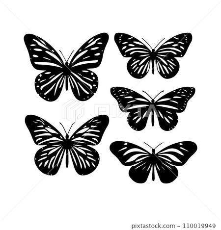 Silhouette Solid Vector Icon Set Of butterflies, Moth, Lepidopteran, Insect, Papillon Silhouette Solid Vector Icon Set Of butterflies, Moth, Lepidopteran, Insect, Papillon 110019949