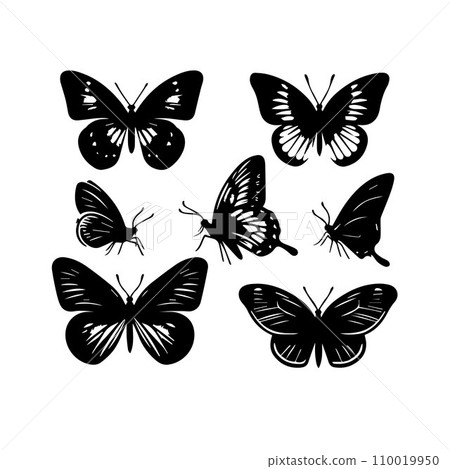 Silhouette Solid Vector Icon Set Of butterflies, Moth, Lepidopteran, Insect, Papillon Silhouette Solid Vector Icon Set Of butterflies, Moth, Lepidopteran, Insect, Papillon 110019950