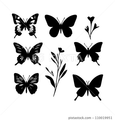 Silhouette Solid Vector Icon Set Of butterflies, Moth, Lepidopteran, Insect, Papillon Silhouette Solid Vector Icon Set Of butterflies, Moth, Lepidopteran, Insect, Papillon 110019951