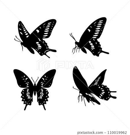 Silhouette Solid Vector Icon Set Of butterflies, Moth, Lepidopteran, Insect, Papillon 110019962