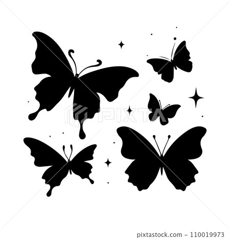 Silhouette Solid Vector Icon Set Of butterflies, Moth, Lepidopteran, Insect, Papillon 110019973