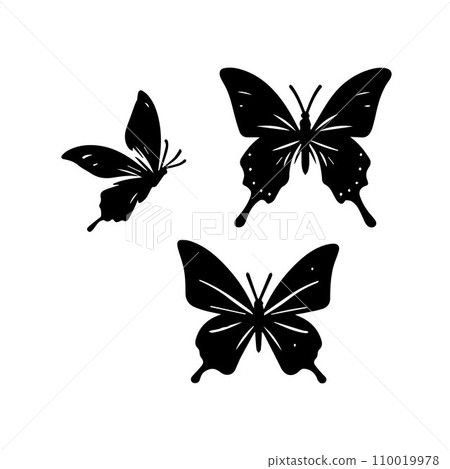 Silhouette Solid Vector Icon Set Of butterflies, Moth, Lepidopteran, Insect, Papillon 110019978