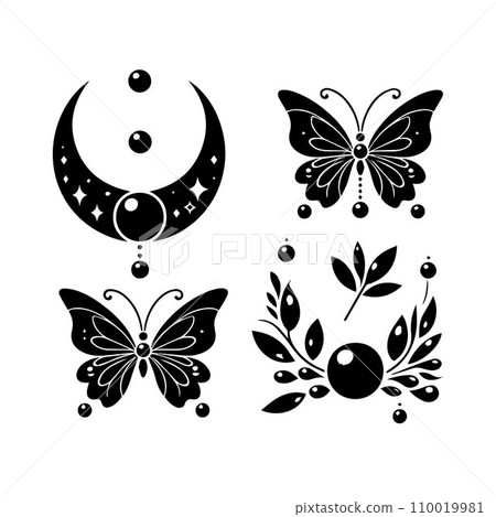 Silhouette Solid Vector Icon Set Of butterflies, Moth, Lepidopteran, Insect, Papillon Silhouette Solid Vector Icon Set Of butterflies, Moth, Lepidopteran, Insect, Papillon 110019981