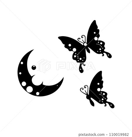 Silhouette Solid Vector Icon Set Of butterflies, Moth, Lepidopteran, Insect, Papillon 110019982