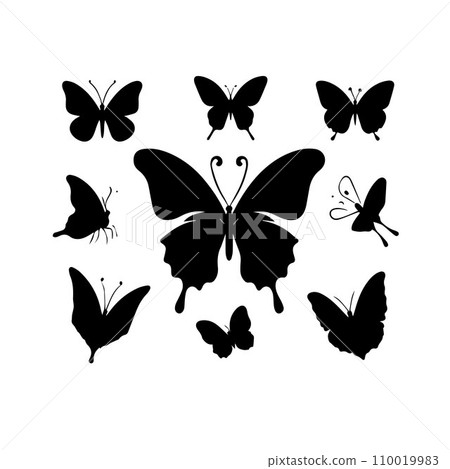 Silhouette Solid Vector Icon Set Of butterflies, Moth, Lepidopteran, Insect, Papillon Silhouette Solid Vector Icon Set Of butterflies, Moth, Lepidopteran, Insect, Papillon 110019983