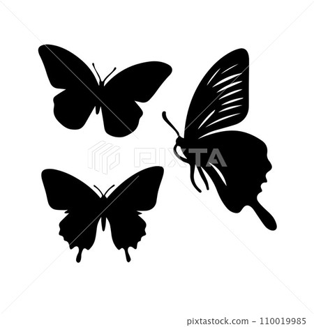 Silhouette Solid Vector Icon Set Of butterflies, Moth, Lepidopteran, Insect, Papillon Silhouette Solid Vector Icon Set Of butterflies, Moth, Lepidopteran, Insect, Papillon 110019985