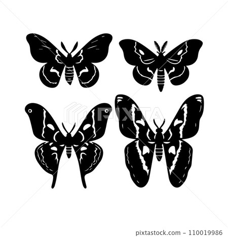 Silhouette Solid Vector Icon Set Of butterflies, Moth, Lepidopteran, Insect, Papillon Silhouette Solid Vector Icon Set Of butterflies, Moth, Lepidopteran, Insect, Papillon 110019986