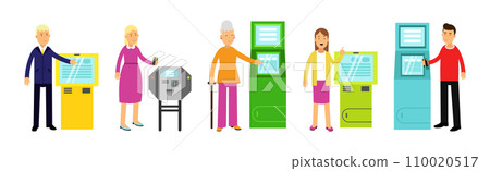 People Character Withdrawing Cash in ATM Terminal Vector Set People Character Withdrawing Cash in ATM Terminal Vector Set 110020517