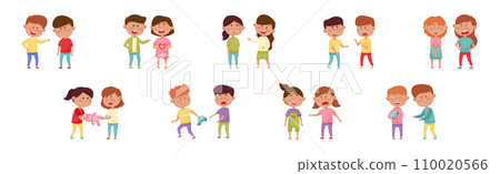 Warring Boy and Girl with Offensive Behavior Insulting Agemate Vector Set 110020566