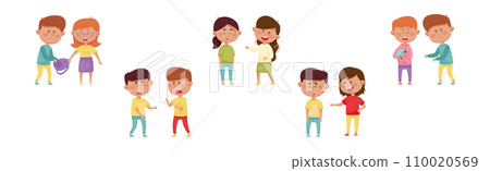 Warring Boy and Girl with Offensive Behavior Insulting Agemate Vector Set 110020569