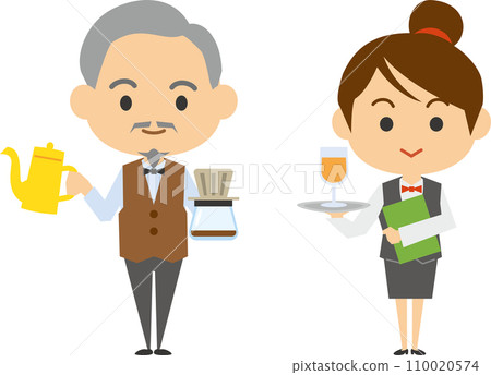 Image illustration of coffee shop master and waitress 110020574
