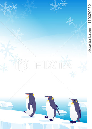 Illustration of a penguin walking on ice 110020680