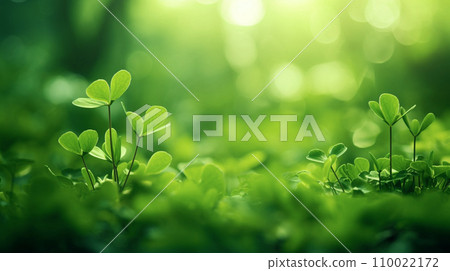 AI-generated content. Lucky clover leaves for St. Patrick's Day. Banner with Irish clover leaves 110022172