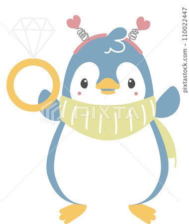 happy valentine's day with penguin holding diamond ring, love concept, flat png transparent element character design 110022447