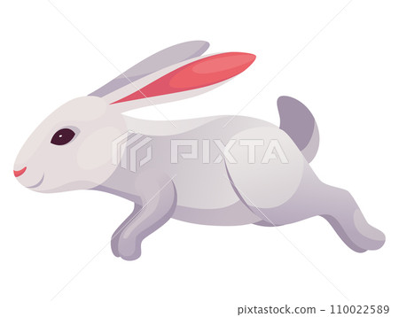 Rabbit animation icon. Bunny jump or running motion element for 2d game. Speed run hare animal, sprite sheet move. Vector illustration isolated on white background 110022589