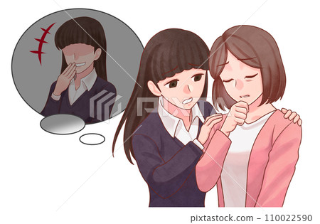 Illustration of a frenemy friend comforting a psychologically traumatized woman 110022590