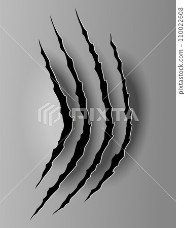 Bear or tiger claw mark. Scratches and torn traces of vector animal paw slashes. Hole in sheet of paper with torn edges. Vector illustration 110022608