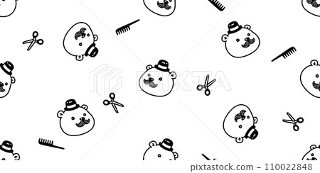 bear polar seamless pattern hair cut barber shop vector teddy face head pet cartoon doodle gift wrapping paper tile background repeat wallpaper illustration animal scarf isolated design 110022848
