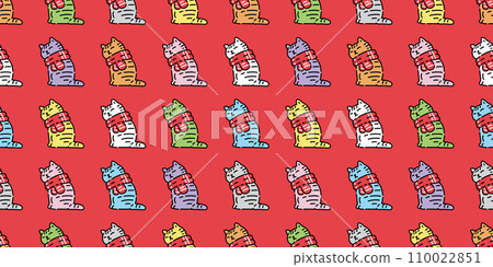 cat seamless pattern Christmas scarf kitten munchkin calico neko vector cartoon pet doodle gift wrapping paper tile background repeat wallpaper illustration isolated design 110022851