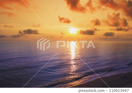 Golden sunrise over the sea. Seascape in the early morning. Nature landscape 110023047