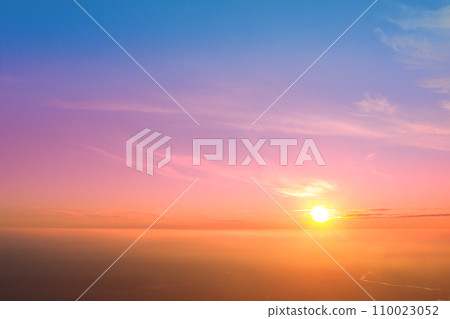 Rural landscape in the misty morning. Aerial view of the countryside during sunrise Rural landscape in the misty morning. Aerial view of the countryside during sunrise 110023052