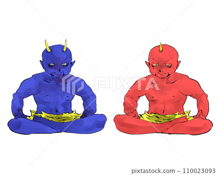 Red demon and blue demon sitting cross-legged 110023093