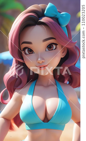 卡通可爱的泳装女孩插画 110023205