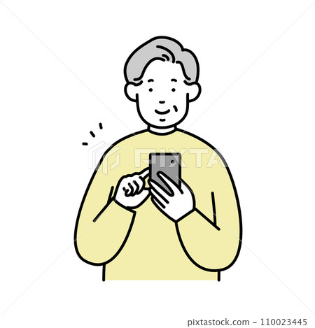 Illustration material of a senior man operating a smartphone Illustration material of a senior man operating a smartphone 110023445