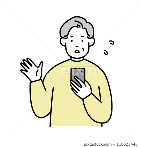 Illustration material of a senior man looking at his mobile screen in a hurry Illustration material of a senior man looking at his mobile screen in a hurry 110023446