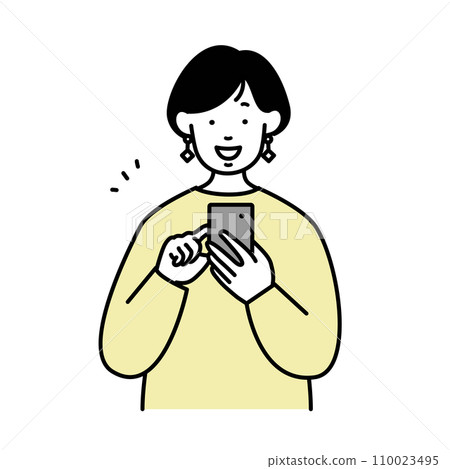 一個女人看著智慧型手機的插畫素材 110023495